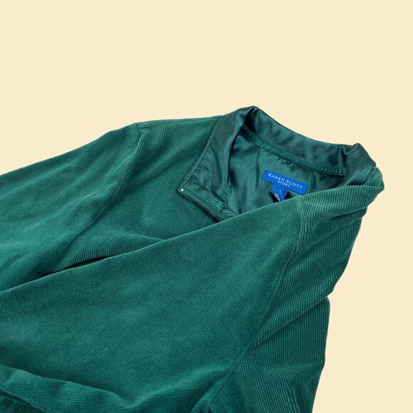 Vintage Y2K XL velour Karen Scott ribbed jacket, 2000s green corduroy-style - Picture 5 of 9